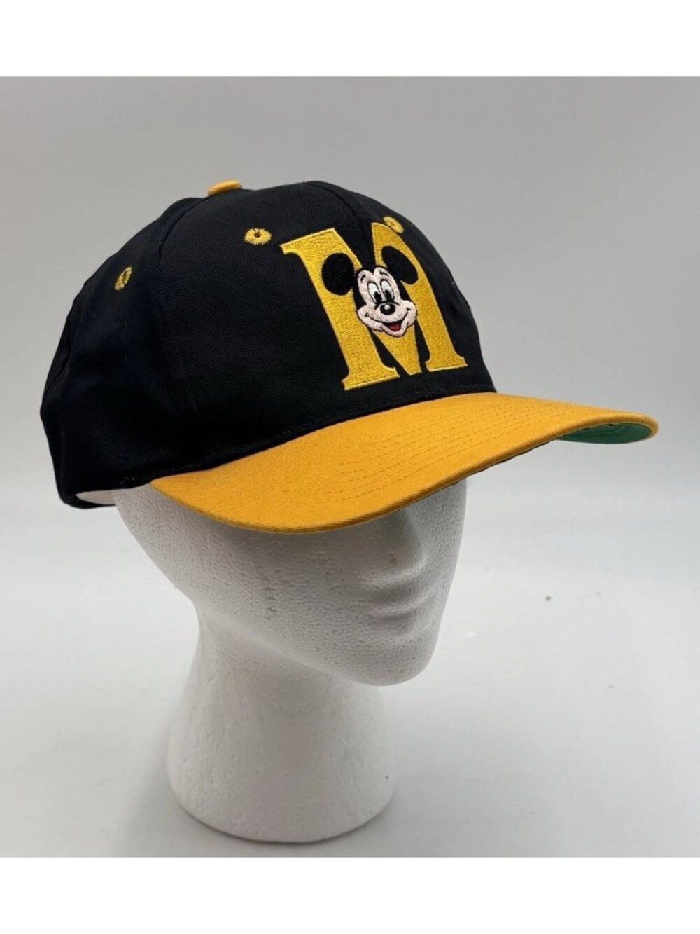 Vintage 90s Disney Goofy’s Hat Co Mickey Mouse Snapback Hat Black Yellow